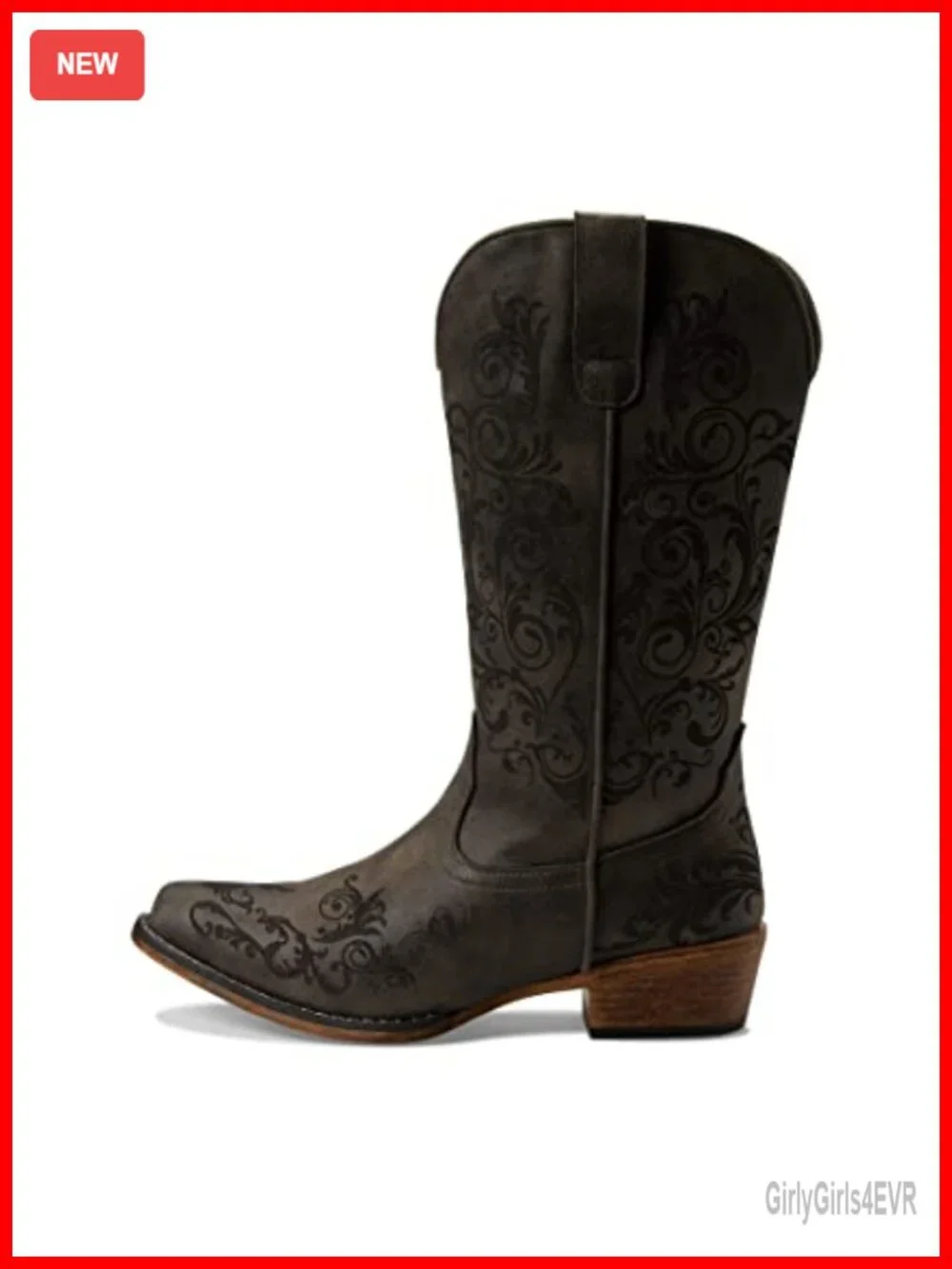 Faux Leather Snip Toe Western Boots Embroidered Block Heel